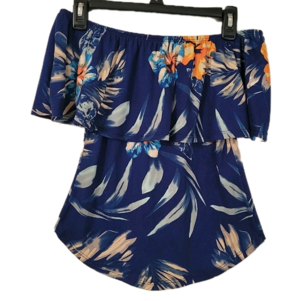 VIBE Sportswear Blue Floral Top Buttery Soft 🌴⛵️ - Picture 2 of 6